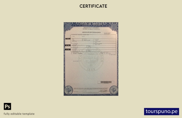 Plantilla de certificado de nacimiento de EE. UU., Oregón, lista para imprimir